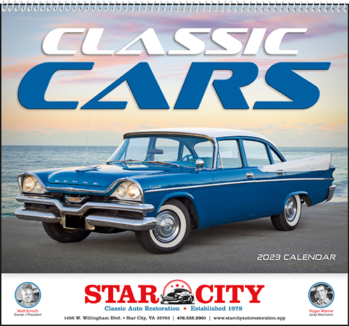 Classic Cars 40's 50's 60's Spiral Bound Wall Calendar for 2023